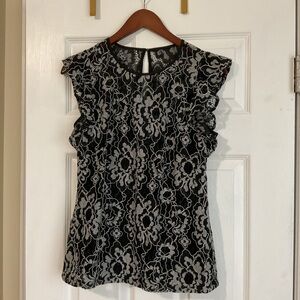 White House Black Market Black and White Lace Top